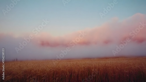 Golden Wheat Field Under a Pink Sunset Sky