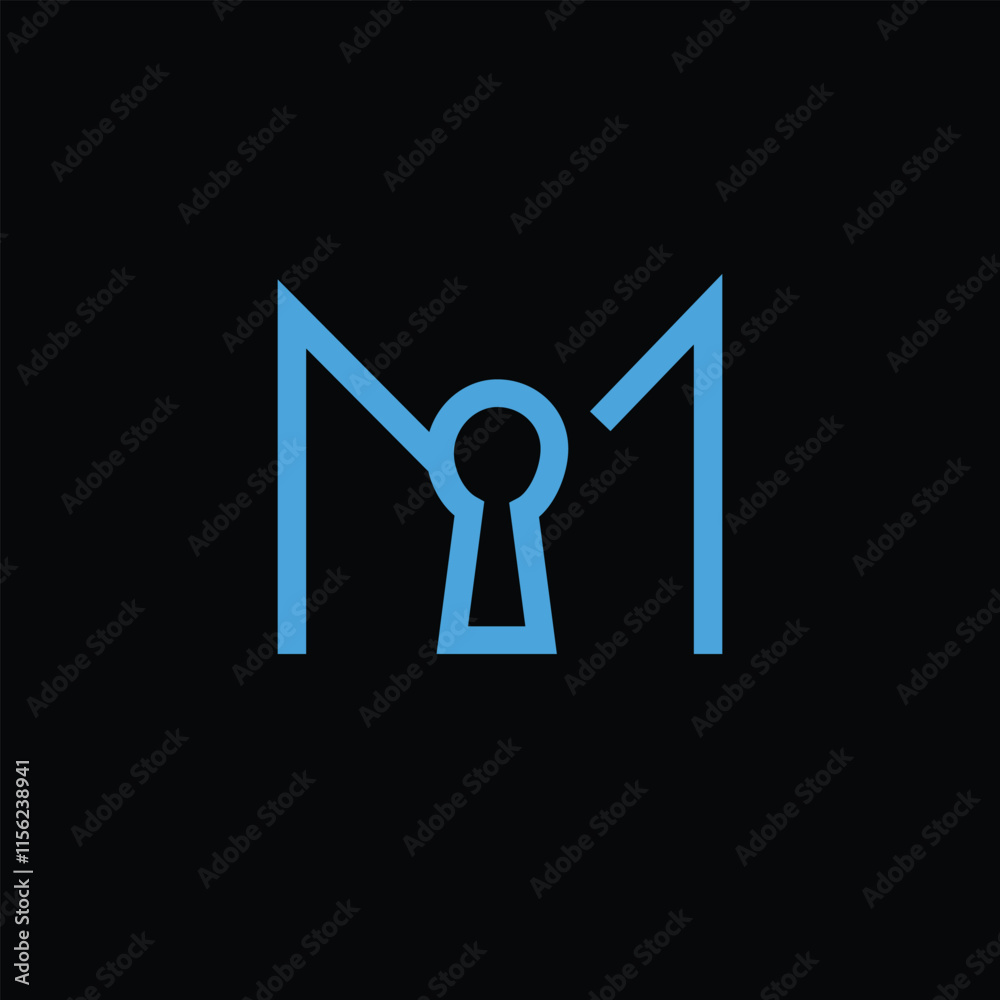 This is a flat monogram design of an initial letter M with a keyhole on the center for security logo This is a flat monogram design of an initial letter M with a keyhole on the center for security logo