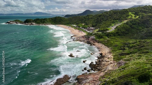 Aerial view of Pinho Beach, a nudistic beach since 1988 - Balneário Camboriú, Santa Catarina, Brazil photo