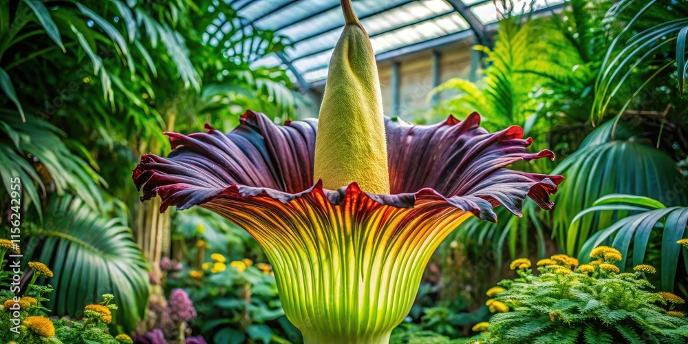 Fototapeta premium Rare corpse flower blossoms! See candid photos of this Titan Arum's unique bloom.
