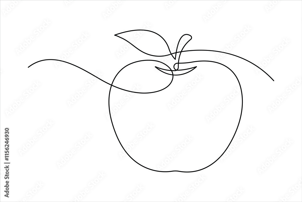 Continuous one line drawing of apple fruit design Vector illustration