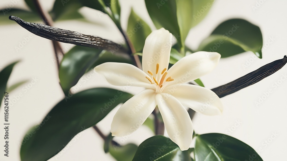 Fototapeta premium Vanilla Flower and Bean: A Close-Up of Nature's Sweetness
