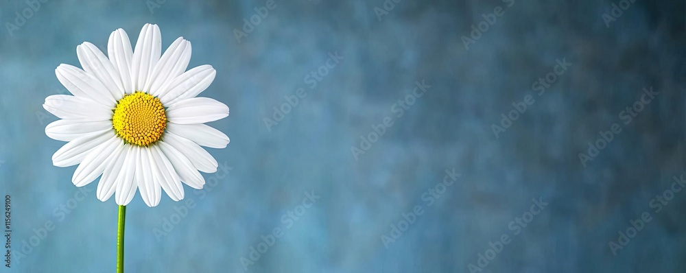 Obraz premium Minimal floral concept. A beautiful daisy flower stands tall against a soft blue background, radiating freshness.