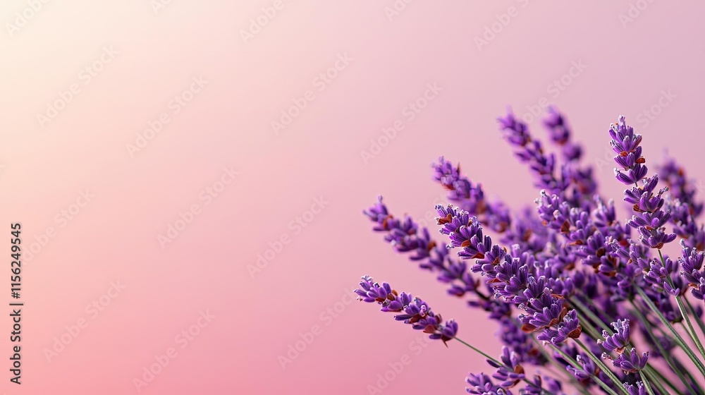 Naklejka premium Minimal floral idea. Beautiful lavender flowers with a soft gradient background, perfect for relaxation themes.