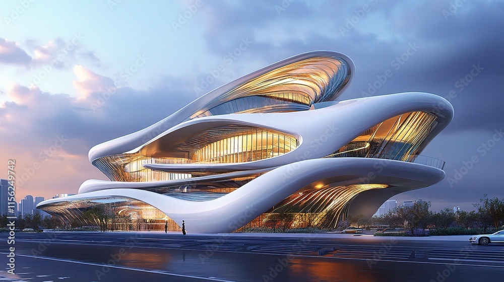 Fototapeta premium Futuristic Architecture with Low Angle View and Dynamic Curves