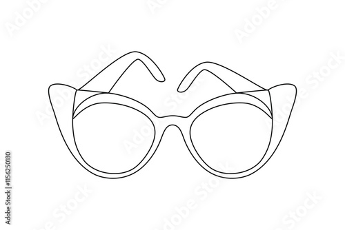 Sunglasses drawn with continuous line in minimalism, abstract style, women accessory, editable vector contour