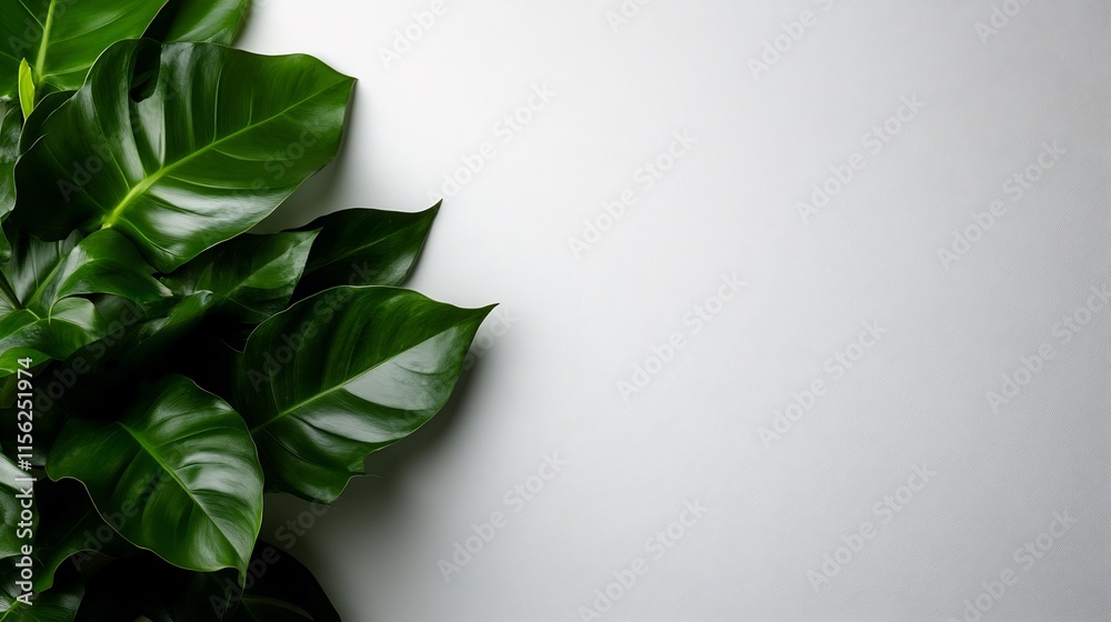 Lush Green Leaves on White Background: A Botanical Minimalist Photography Lush Green Leaves on White Background: A Botanical Minimalist Photography