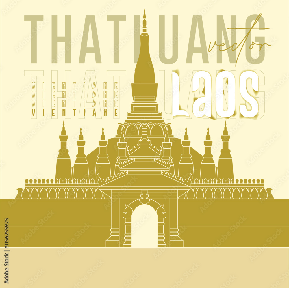Obraz premium laotian PhaThatLuang, Buddhist stupa in Vientiane, Laos. laotian Golden temple, national Lao symbol. Geometric flat line vector illustration