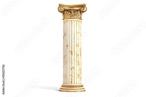 Ancient Greek Corinthian Column with Decorative Elements and Weathered Finish on Isolated White Background