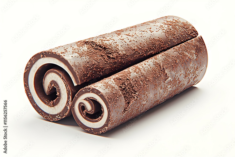 Elegant chocolate curls rolled in cocoa powder creating a delightful dessert garnish for indulgent dishes and pastries Elegant chocolate curls rolled in cocoa powder creating a delightful dessert garnish for indulgent dishes and pastries