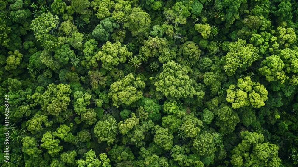 Naklejka premium Aerial view down onto vibrant green forest