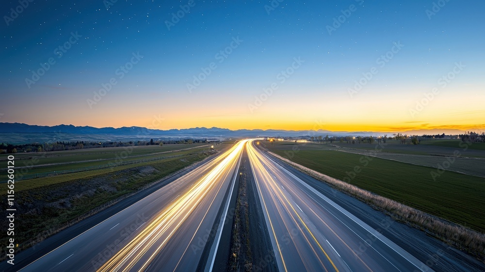 Serene Highway at Dusk with Light Trails Serene Highway at Dusk with Light Trails