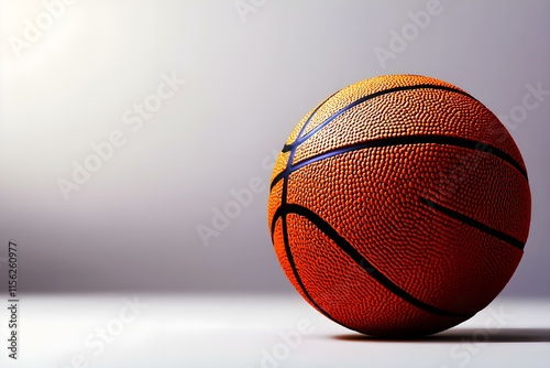 Close-Up View of a Single Basketball on a Smooth Surface with Gradient Background for Sports and Fitness Themes