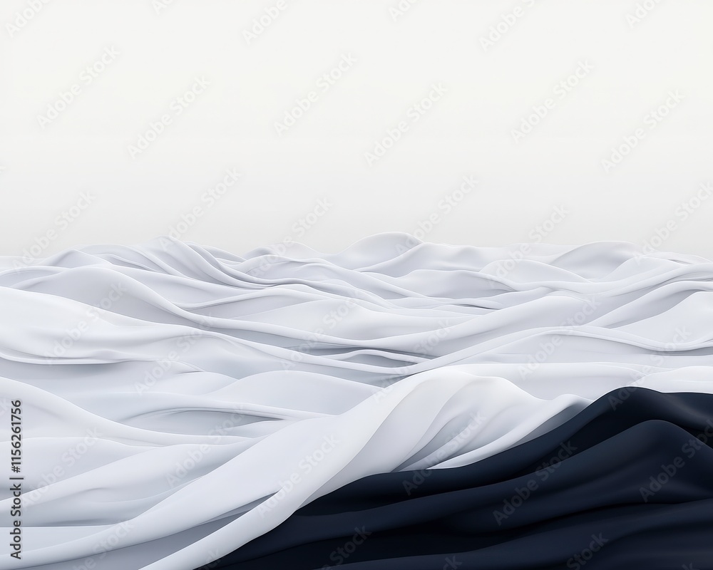 This image features flowing fabric in shades of white and dark blue, creating a serene and abstract visual texture that evokes calmness and elegance. This image features flowing fabric in shades of white and dark blue, creating a serene and abstract visual texture that evokes calmness and elegance.