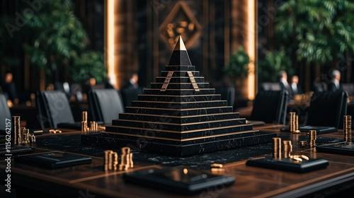 Elegant Black and Gold Christmas Tree Centerpiece on Table Creating a Festive Atmosphere with Luxurious Touch for Holiday Celebrations and Gatherings