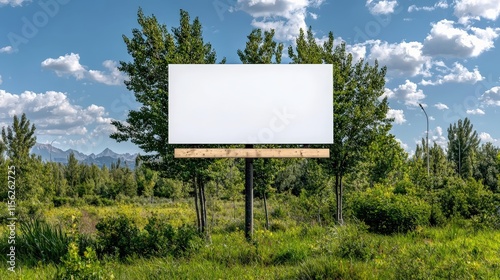 Vibrant Billboard Standing Tall in Expansive Green Field Under Clear Blue Sky Evoking Feelings of Freedom and Connection to Nature and Open Spaces