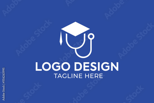  education logo design templates, educational logo design template, graduation cap and medical stethoscope logo, medical education institute logo, medical college or University logo