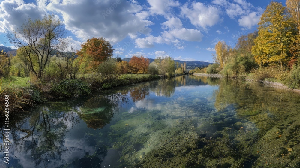 Areuse, river in the Neuch??tel Jura, Switzerland, Panorama