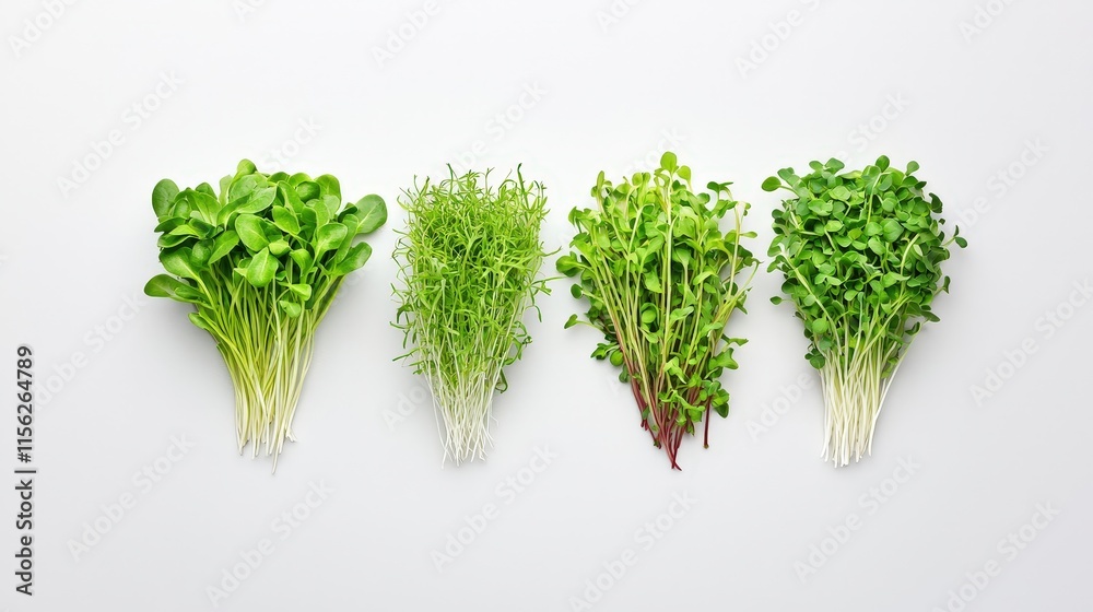 Fresh Microgreens Varieties on White Surface Fresh Microgreens Varieties on White Surface