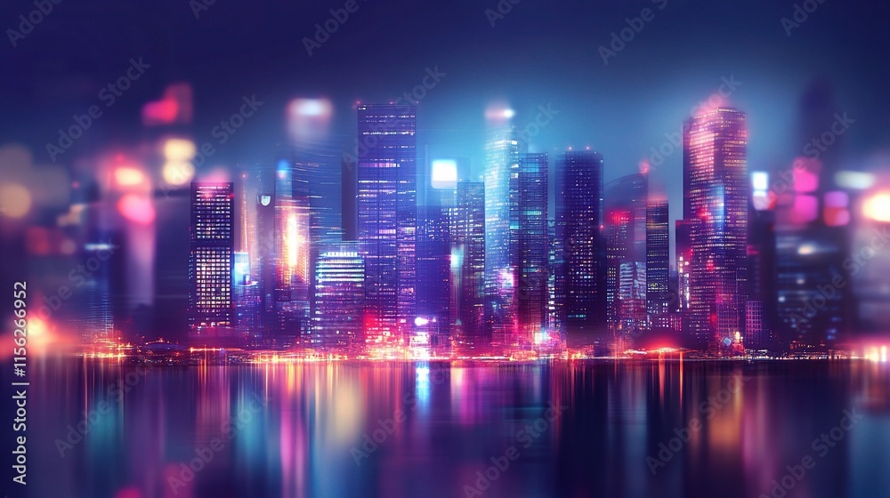 Fototapeta premium Blurred Abstract Cityscape with Skyscrapers and Night Lights