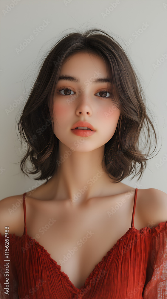 most beautiful young woman with blonde hair, big eyes, light makeup, pink blush on her cheeks, thin lips with bright red lipstick, and delicate skin. most beautiful young woman with blonde hair, big eyes, light makeup, pink blush on her cheeks, thin lips with bright red lipstick, and delicate skin.