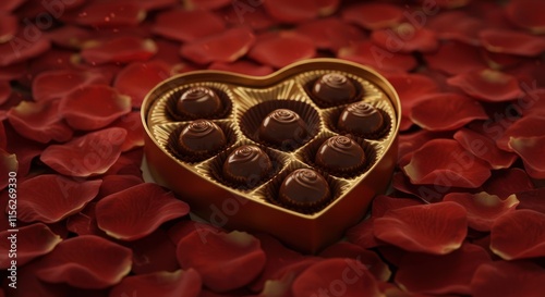 Heart Shaped Chocolate Box Amidst Rose Petals photo