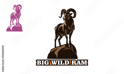 great big wild ram standing on rock logo, silhouette of brave goat vector illustrations