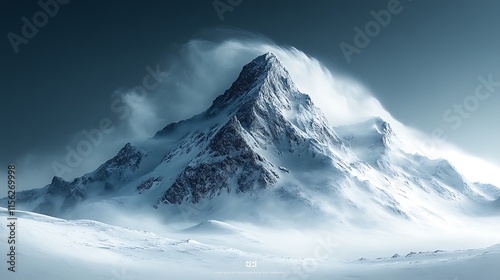 Majestic snow capped mountain peak windswept scene