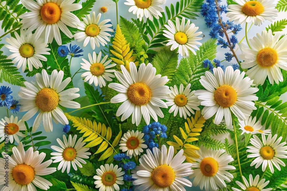 Fototapeta premium Daisy Chamomile Wildflower Watercolor Seamless Pattern