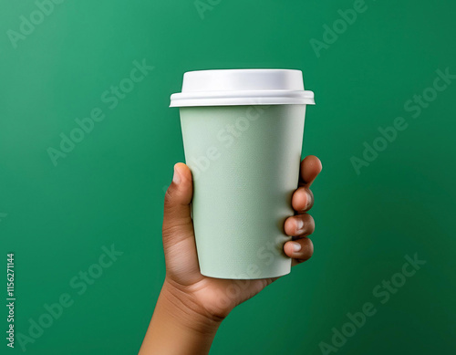 Maqueta de mano teniendo un vaso de papel de bebida