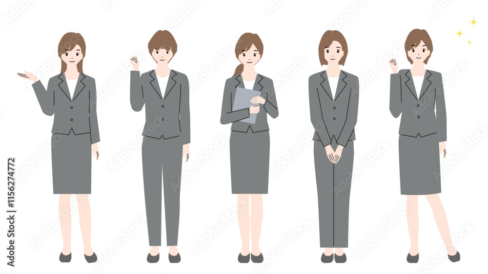 スーツ姿の若い女性の全身アバターセット