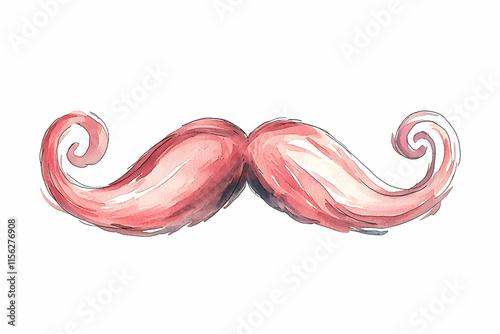 Elegant Watercolor Illustration of a Stylized Mustache with Swirls and Curves in Soft Pink Hues