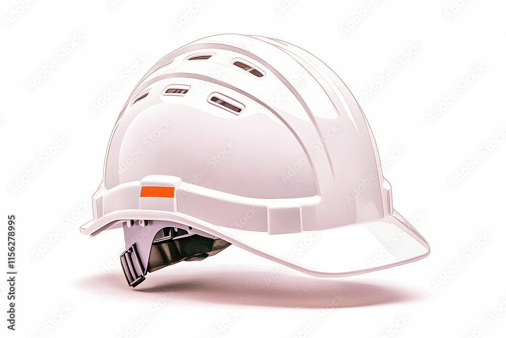 Fototapeta premium Bright White Safety Helmet with Ventilation for Construction and Industrial Use, Isolated on a Clean Background