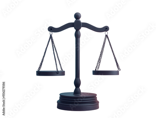 Balanced scales of justice law court transparent background studio close-up legal concept
