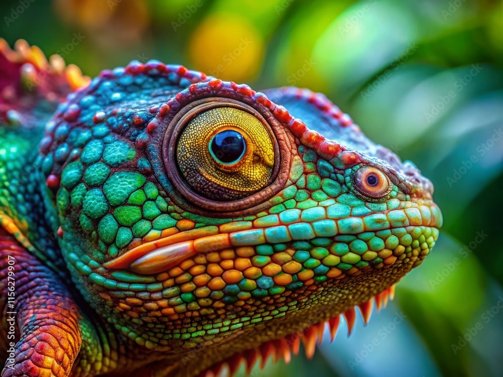 Obraz premium Drone Shot: Chameleon Color Change Close-up
