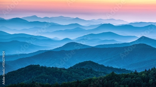 Blue Ridge Parkway Scenic Landscape Appalachian Mountains Ridges Sunset Layers over Great Smoky Mountains National Park