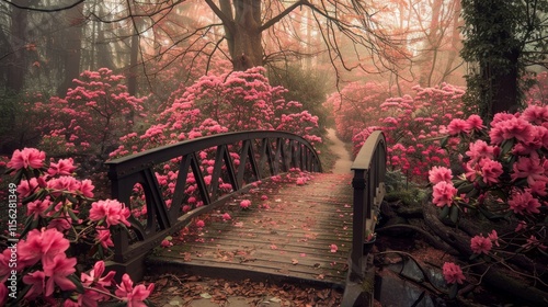 Bridge in rhododendron park in Kromlau, Germany photo