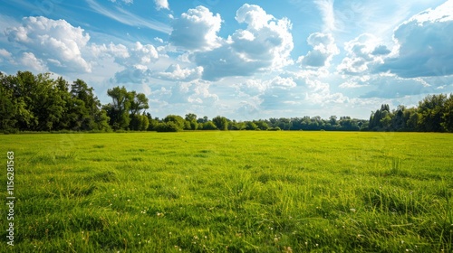 Building land for new construction project on green meadow, plot for construction area photo