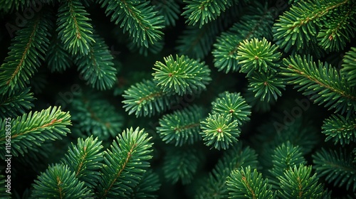 Holiday Banner with Dark Fir Tree Background and Lush Green Pine Foliage