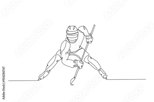 Professional ice hockey player. continuous one line drawing. Hockey player in single line art illustration. Editable vector.