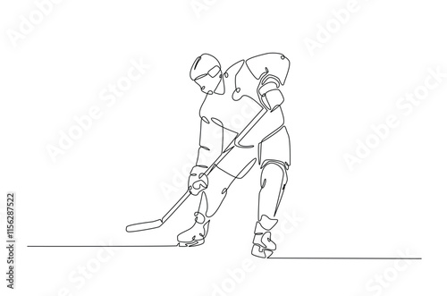 Professional ice hockey player. continuous one line drawing. Hockey player in single line art illustration. Editable vector.