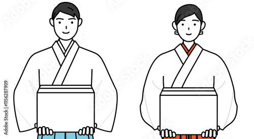Priest and shrine maiden of the shrine, working to carry cardboard boxes