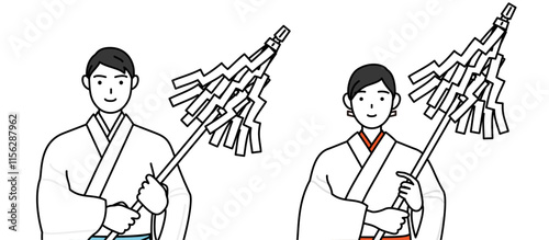 Priest and shrine maiden of the shrine, praying