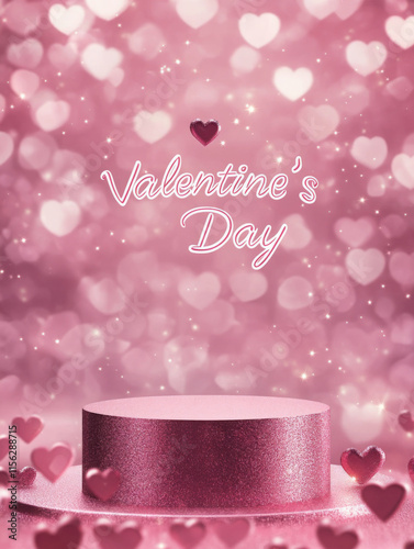 pink podium above the podium white volumetric inscription 