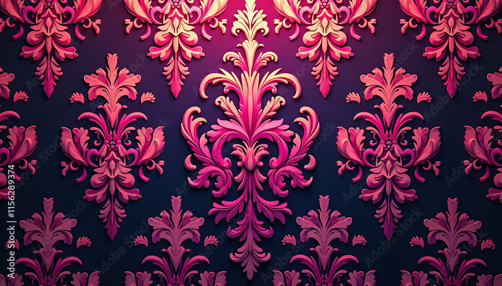 Modern Victorian Damask with Bold Fuchsia and Lime Highlights Modern Victorian Damask with Bold Fuchsia and Lime Highlights
