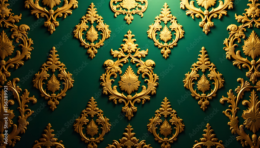 Victorian Floral Damask in Gold and Emerald Gradient Victorian Floral Damask in Gold and Emerald Gradient