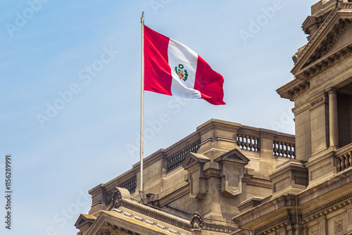 Peruvian flag at the Palace of Justice (Supreme Court of Peru) - Lima, Peru photo