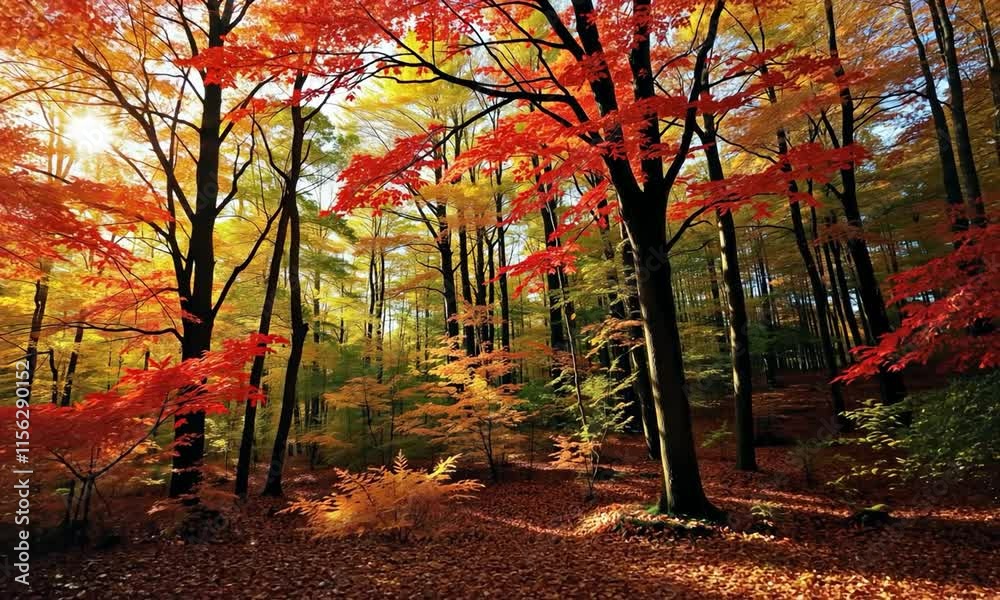 Vibrant Autumn Forest: Capture the Beauty of Red and Gold Leaves in a Serene Woodland Setting Vibrant Autumn Forest: Capture the Beauty of Red and Gold Leaves in a Serene Woodland Setting