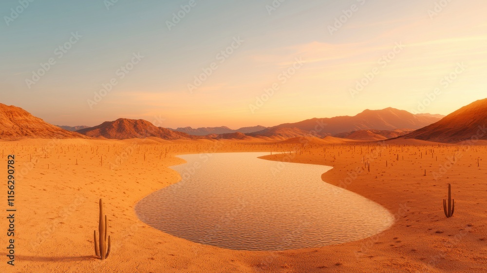 Dwindling water source in a dry desert area in a cool light atmosphere. Dwindling water source in a dry desert area in a cool light atmosphere.