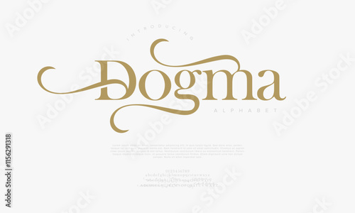 Dogma typography beauty fashion elegant minimalist serif italic fonts decorative wedding vintage retro logos. Minimal luxury font alphabet logo. Vector illustration